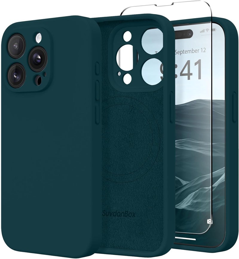 SUYDANBOX Magnetic for iPhone 14 Pro Case, Compatible with MagSafe, [Full Camera Protection][Screen Protector] Silicone Shockproof Protective Phone Case for iPhone 14 Pro 6.1", Deep Blue - Image 1