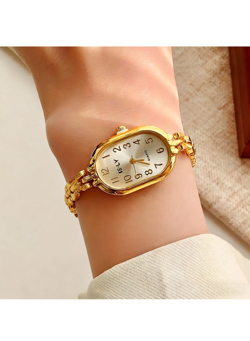 بينكو أربع ساعات أنيقة، حركة كوارتز عالية الدقة، مقاومة للماء، كوارتز بيضاوي صغير، ذهبية، ساعات ألماس أنيقة، إطار، ساعات نسائية فاخرة للمجوهرات. - Image 3