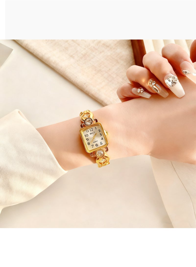 بينكو أربع ساعات أنيقة، حركة كوارتز عالية الدقة، مقاومة للماء، كوارتز بيضاوي صغير، ذهبية، ساعات ألماس أنيقة، إطار، ساعات نسائية فاخرة للمجوهرات. - Image 4