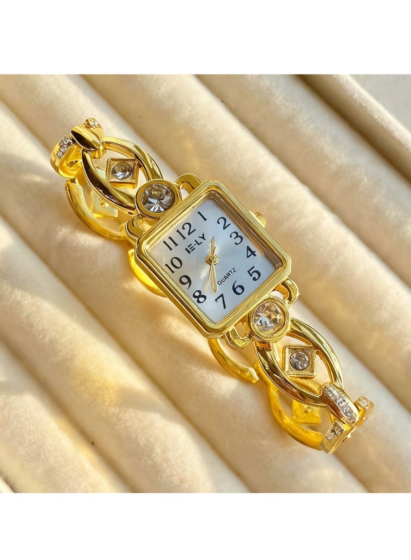 بينكو أربع ساعات أنيقة، حركة كوارتز عالية الدقة، مقاومة للماء، كوارتز بيضاوي صغير، ذهبية، ساعات ألماس أنيقة، إطار، ساعات نسائية فاخرة للمجوهرات. - Image 5