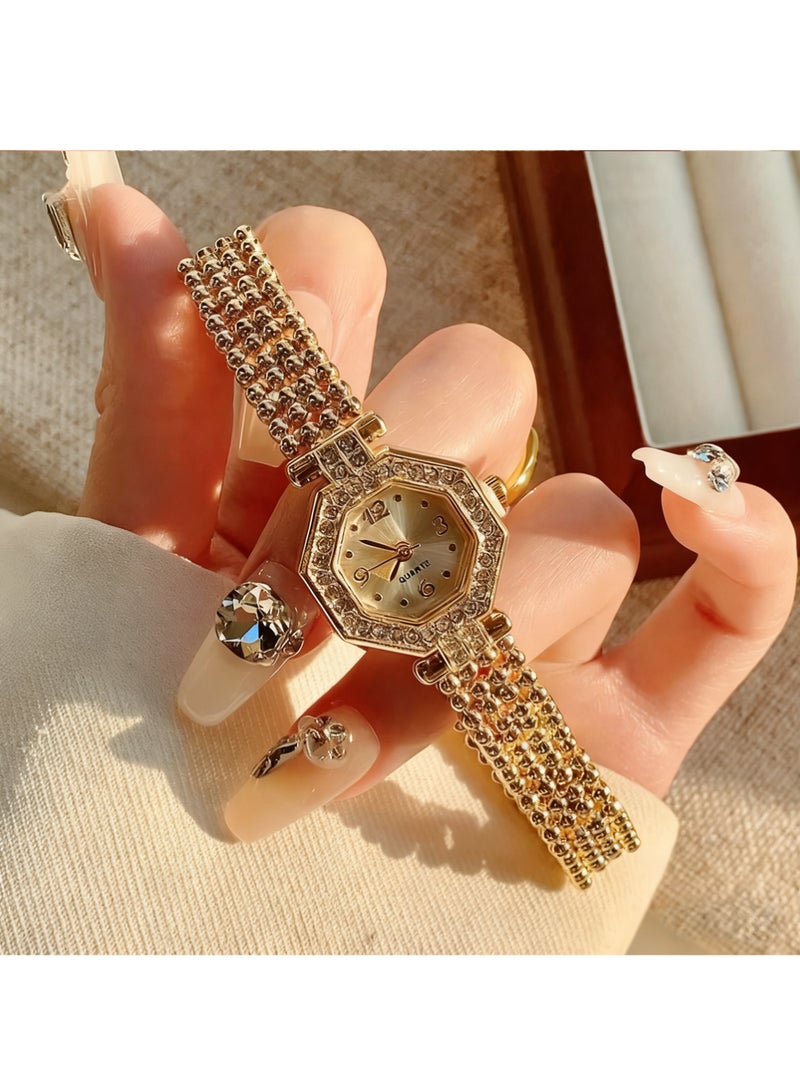 بينكو أربع ساعات أنيقة، حركة كوارتز عالية الدقة، مقاومة للماء، كوارتز بيضاوي صغير، ذهبية، ساعات ألماس أنيقة، إطار، ساعات نسائية فاخرة للمجوهرات. - Image 2