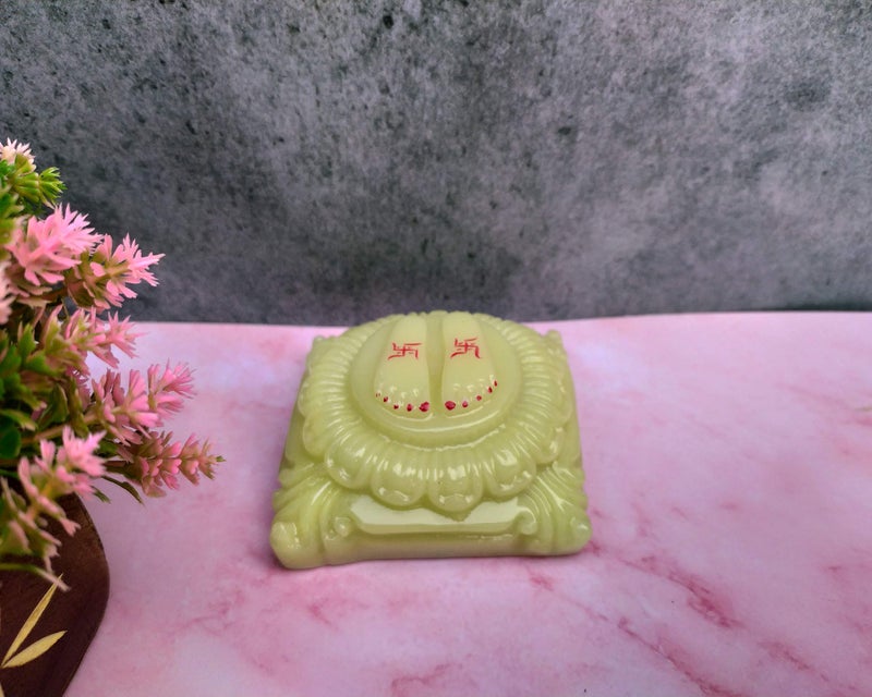 SHINDE EXPORTS Night Glow Radium Marble Charan Paduka for God Puja (7x7cm) - Image 1