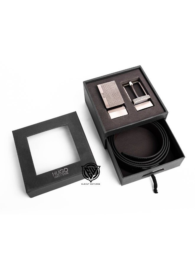 HUGO BOSS Hugo Boss Men's Leather Belt Set with Reversible Strap and Two Buckles  - Image 1
