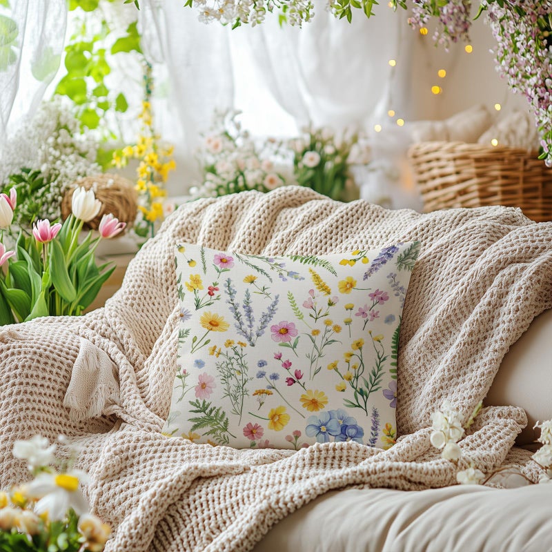 AACORS Spring Pillow Covers 18x18 Set of 2,Floral Butterfly Decorations Seasonal Summer Farmhouse Pillow Case Decor for Sofa Couch AA474-18-2 - Image 5