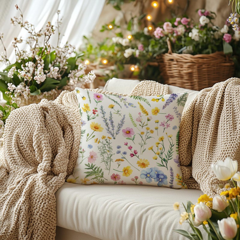 AACORS Spring Pillow Covers 18x18 Set of 2,Floral Butterfly Decorations Seasonal Summer Farmhouse Pillow Case Decor for Sofa Couch AA474-18-2 - Image 3