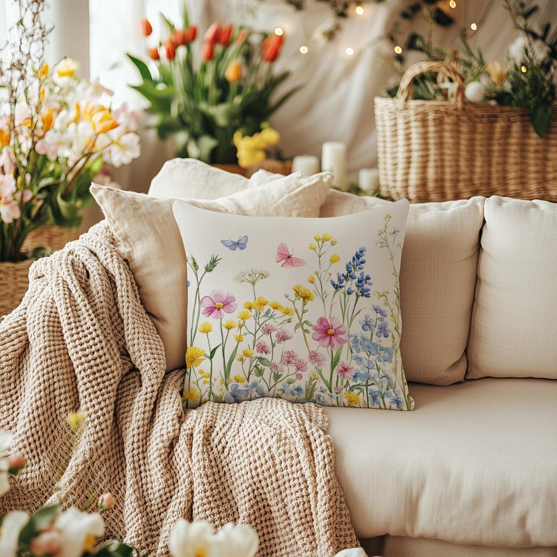 AACORS Spring Pillow Covers 18x18 Set of 2,Floral Butterfly Decorations Seasonal Summer Farmhouse Pillow Case Decor for Sofa Couch AA474-18-2 - Image 4