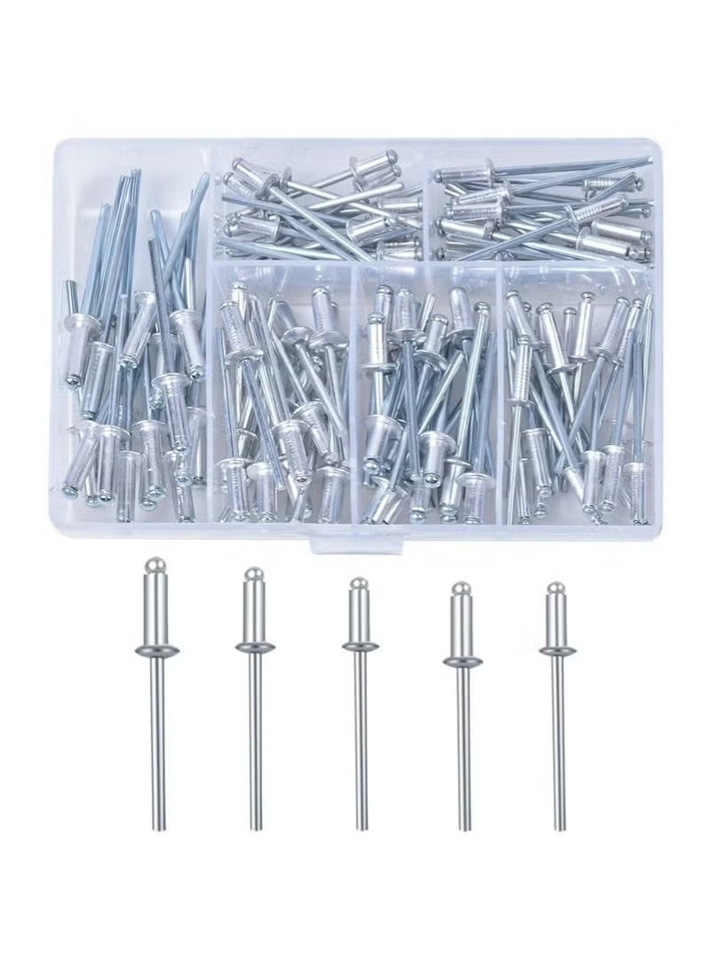 GIFT 120 Pcs Aluminum Blind Rivets Assortment Kit, 6 Sizes M3.2 x 7, M3.2 x 9, M3.2 x 11, M4 x 8, M4 x 10, M4 x 13, Flange Rivets, Pop Rivets for Kayak, Boat, Marine - Image 1