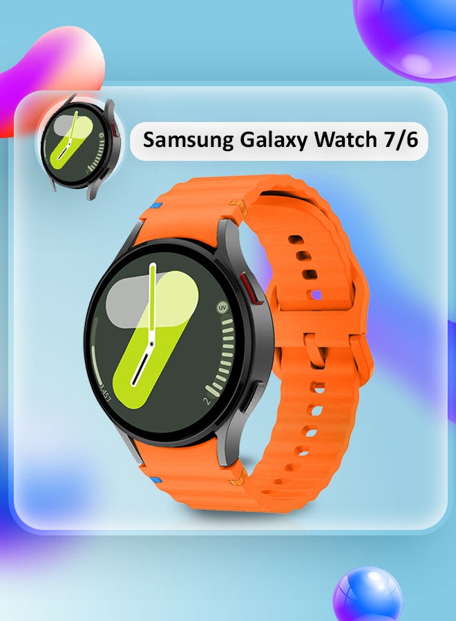 CATANES (for Samsung Galaxy Watch 7 / Samsung Galaxy Watch 6 ) Silicone Sport Band with Decorative Woven Line Durable and Sport Design for Men Women Orange - Image 3