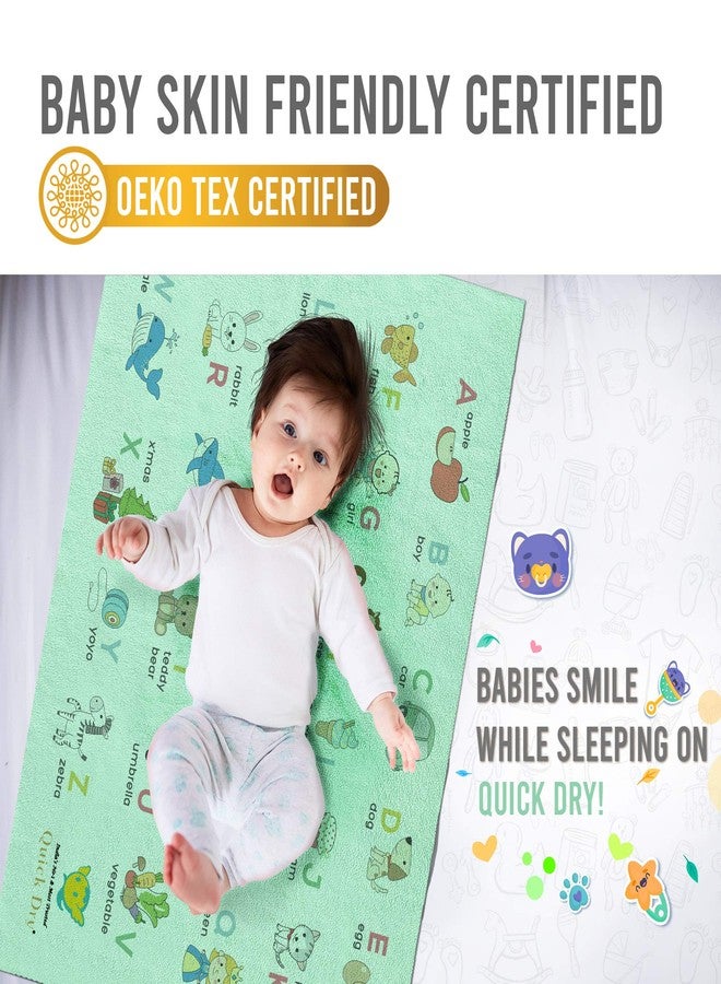 QUICK DRY Sheet Printed Medium Waterproof Baby Bed Protector - Highly Absorbent Play Mat for Babies (100 x 70 cm, A to Z, Sea Green) - Image 2