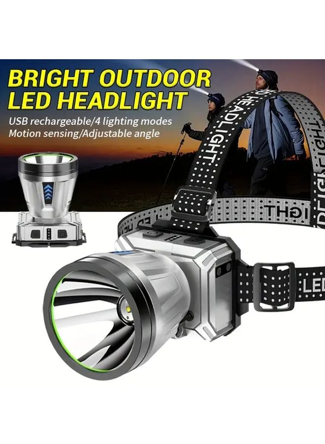Motion Sensing Rechargeable Head Lamp 1pc Adjustable Hands Free Light For Running Hunting - Image 3