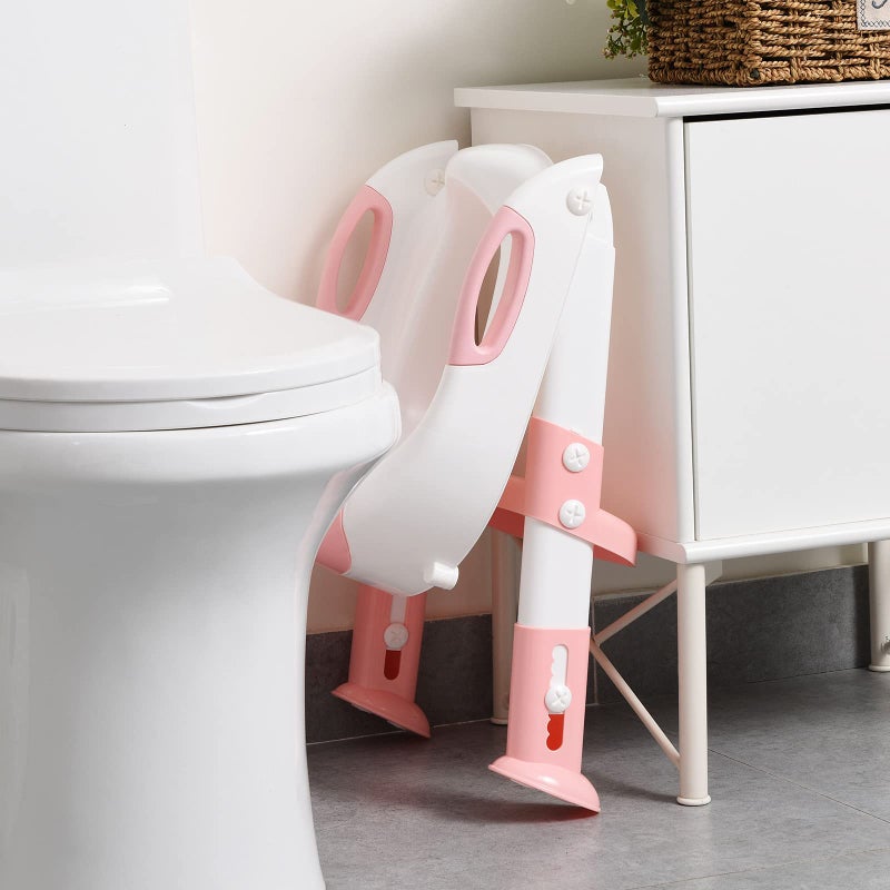 SKYROKU كرسي تدريب على المرحاض مع سلم خطوة، كرسي تدريب على المرحاض SKYROKU للأطفال الأولاد والبنات - كرسي مرحاض مريح وآمن مع وسادات مضادة للانزلاق سلم وردي - Image 5