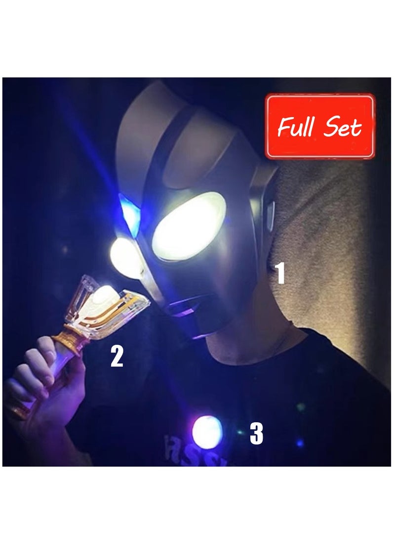 Furtey 1 Pack Ultraman Mask Full Set,Touch to Open,With Battery Charger,Chest Light, Cane, Suitable for Pratical Joke, Party Toy, Gift to Children, Office Activities,Family Activities  - Image 3