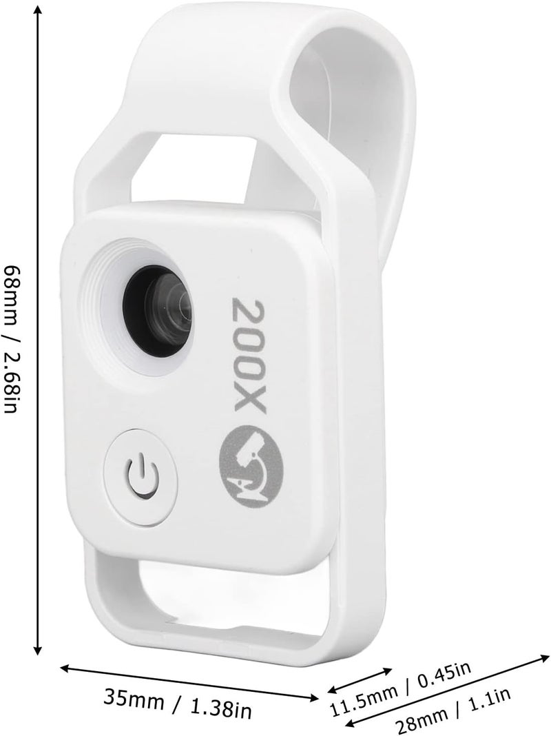 كلاراكو مجهر هاتف بمشبك مع عدسة مجهرية محمولة 200X بتصميم مشبك مع ضوء LED CPL لمعادن Jadestone (أبيض) - Image 3