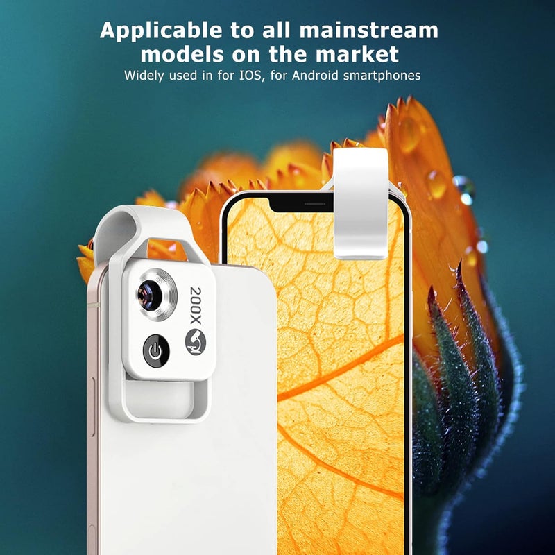 كلاراكو مجهر هاتف بمشبك مع عدسة مجهرية محمولة 200X بتصميم مشبك مع ضوء LED CPL لمعادن Jadestone (أبيض) - Image 2