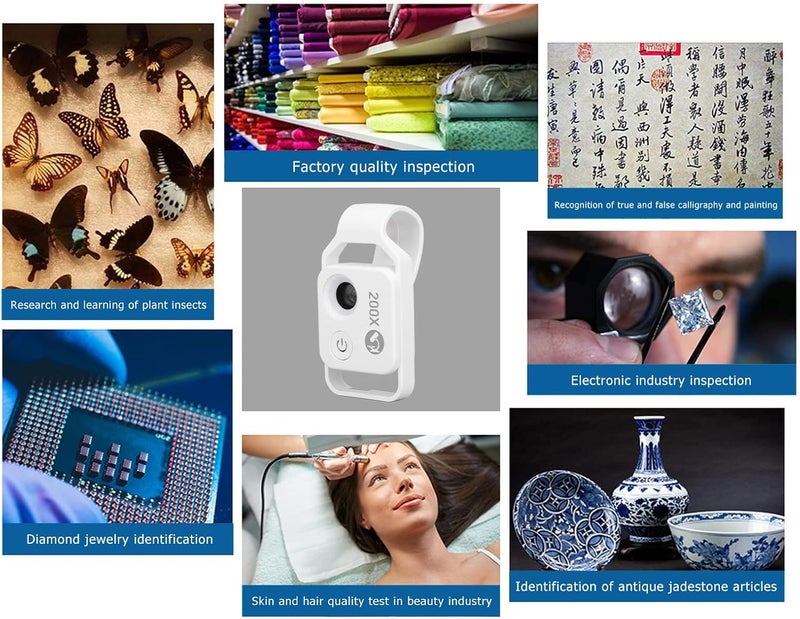 كلاراكو مجهر هاتف بمشبك مع عدسة مجهرية محمولة 200X بتصميم مشبك مع ضوء LED CPL لمعادن Jadestone (أبيض) - Image 4