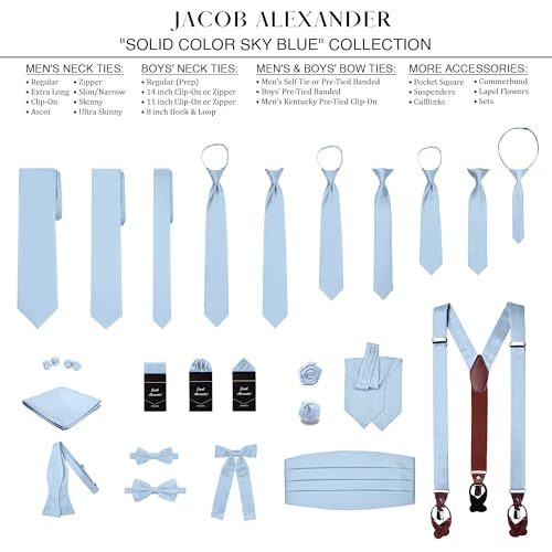 Jacob Alexander Men's Pretied Banded Adjustable Solid Color Bowtie - Sky - Image 4