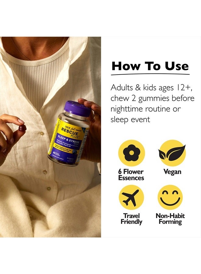 RESCUE Bach RESCUE PLUS Sleep & Stress Support Gummies, Nighttime Dietary Supplement with 1mg Melatonin, Ashwagandha, Chamomile, Lavender & Vitamin B6, Natural Blueberry Flavor, Vegan & Gluten-Free, 60 Count - Image 4