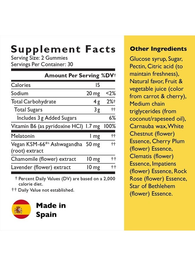 RESCUE Bach RESCUE PLUS Sleep & Stress Support Gummies, Nighttime Dietary Supplement with 1mg Melatonin, Ashwagandha, Chamomile, Lavender & Vitamin B6, Natural Blueberry Flavor, Vegan & Gluten-Free, 60 Count - Image 3