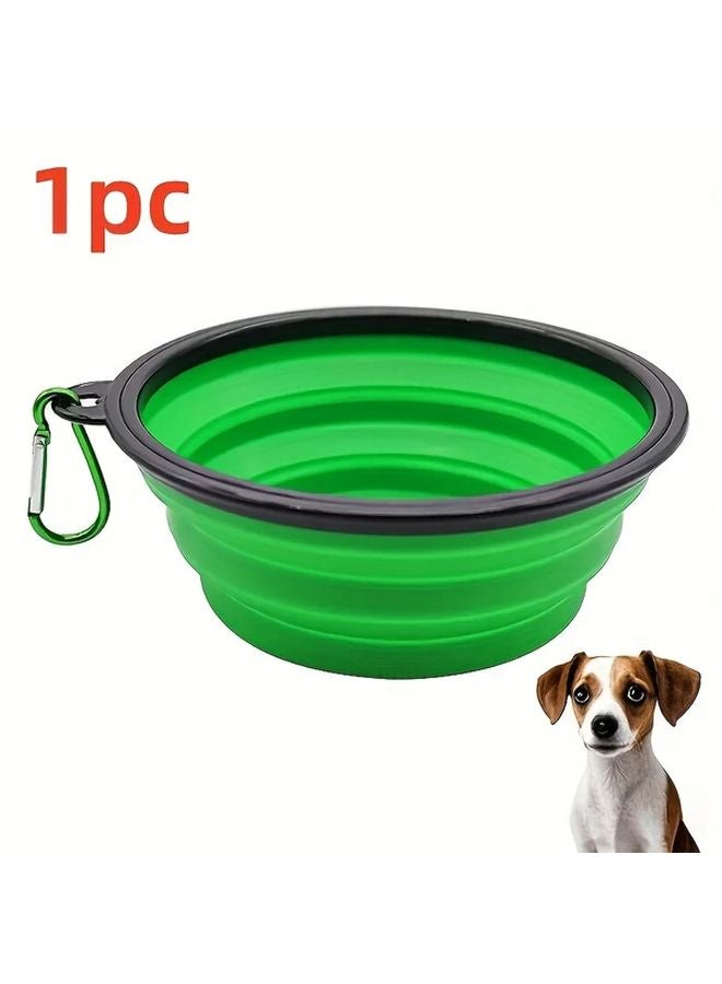 وعاء سيليكون للكلاب قابل للطي محمول طبق طعام وماء للحيوانات الأليفة قابل للطي أخضر 350 مل - Image 1