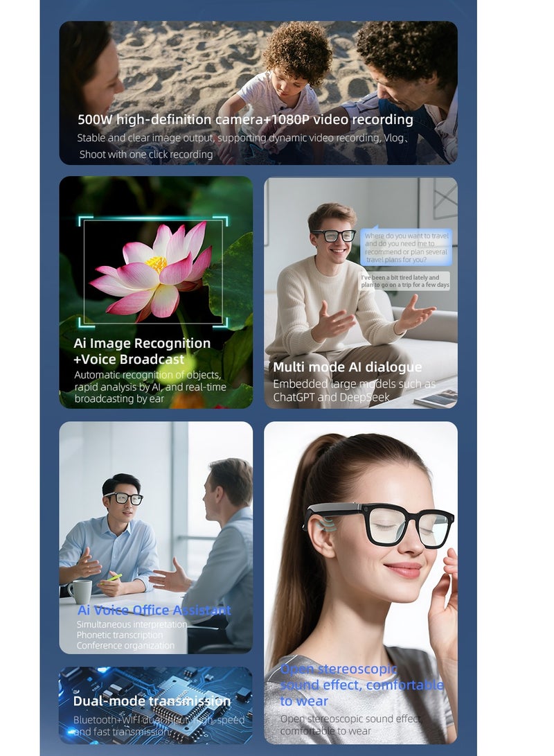 linkship AI Smart Glasses with Camera & ChatGPT - 500W HD Camera, 1080P Video Recording, Real-Time Translation, Image Recognition, Voice Assistant, Bluetooth 5.3, WiFi, HIFI Stereo, ENC Noise Cancellation - Image 3