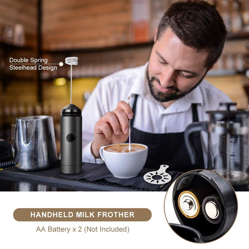 Satu Brown Milk Frother Handheld Art Set - with Milk Frother Pitcher, Powder Cocoa Shaker, Latte Art Pen, Coffee Stencils, Coffee Spoons - Image 2