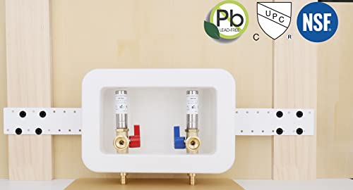 WHK Washing Machine Outlet Box,Pex Laundry Box Washer Wall Box With Drain Recessed Water Valve Box Center Double Drain 1/2-inch Crimp PEX B,PVC White (With Stainless Steel Water Hammer Arrester) - Image 3