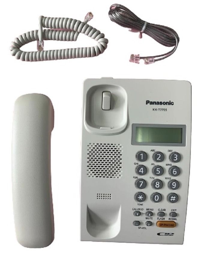 باناسونيك هاتف مزدوج الخط بسلك مع مكبر صوت و خاصية إظهار هوية المتصل  طراز T7705SX أبيض - Image 4