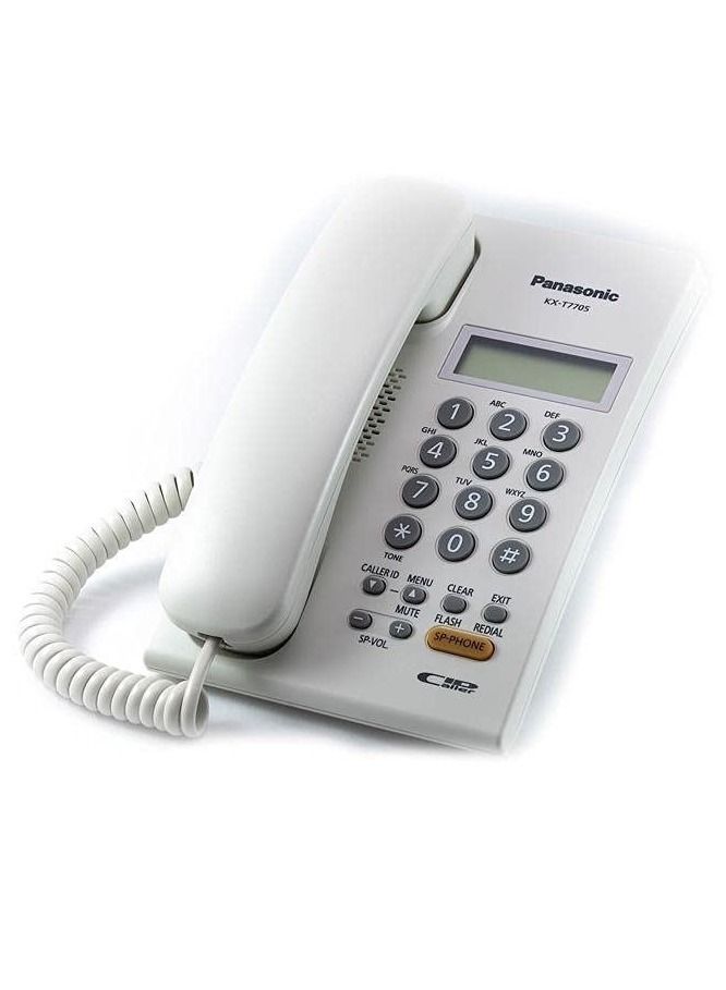 باناسونيك هاتف مزدوج الخط بسلك مع مكبر صوت و خاصية إظهار هوية المتصل  طراز T7705SX أبيض - Image 3