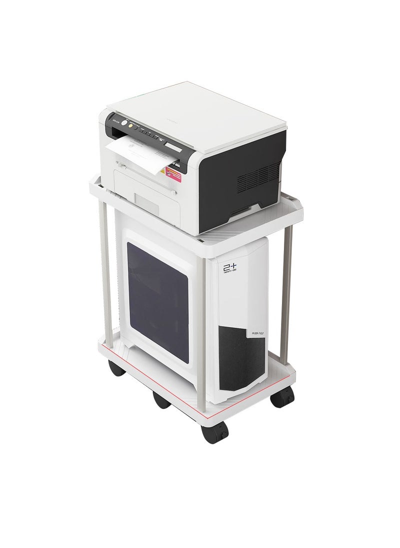 Flash Hawk 2 Tier Mobile Computer PC Tower Stand, CPU Holder Stand Cart with Rolling Caster Wheels Fits Most Gaming PC and Printer Under Desktop White  - Image 1