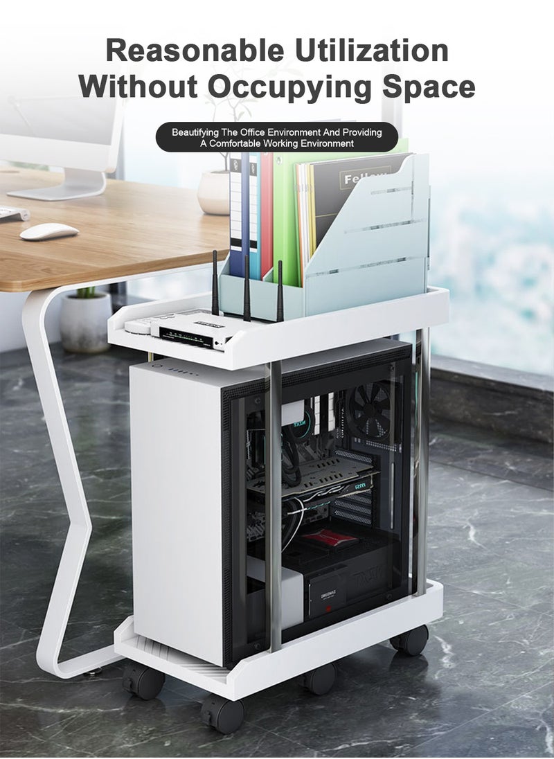 Flash Hawk 2 Tier Mobile Computer PC Tower Stand, CPU Holder Stand Cart with Rolling Caster Wheels Fits Most Gaming PC and Printer Under Desktop White  - Image 4