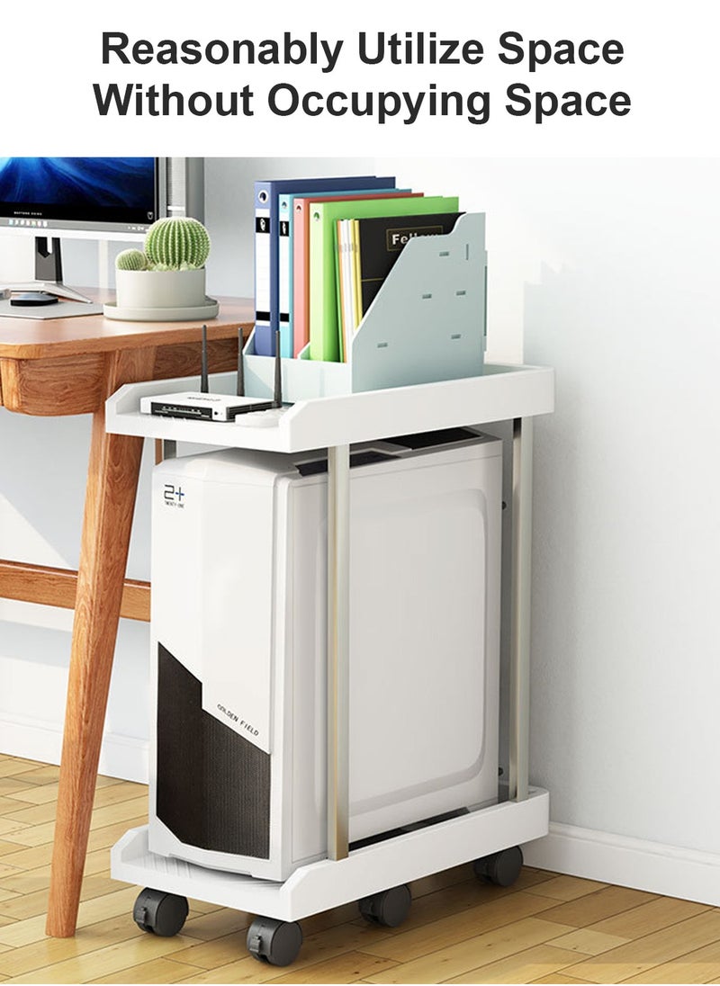 Flash Hawk 2 Tier Mobile Computer PC Tower Stand, CPU Holder Stand Cart with Rolling Caster Wheels Fits Most Gaming PC and Printer Under Desktop White  - Image 5