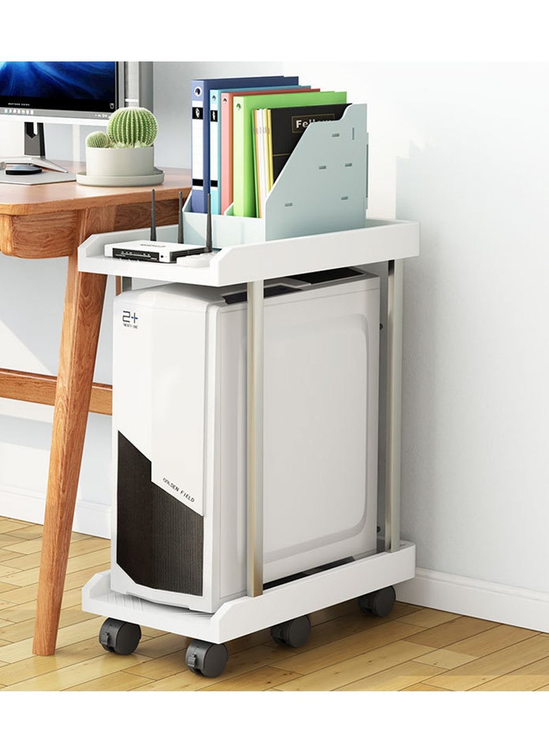 Flash Hawk 2 Tier Mobile Computer PC Tower Stand, CPU Holder Stand Cart with Rolling Caster Wheels Fits Most Gaming PC and Printer Under Desktop White  - Image 2