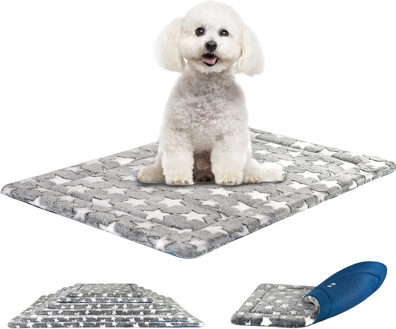 KROSER Fancy Crate Pad Bed Mat Reversible (Cool & Warm), Machine Washable, for Small to XXX-Large Dogs, Grey, Navy, Star Pattern - Image 1