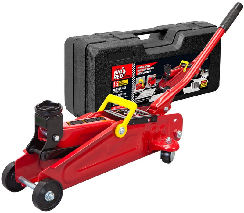 BIG RED T820014S Torin Hydraulic Trolley Service/Floor Jack with Blow Mold Carrying Storage Case, 1.5 Ton (3,000 lb) Capacity, Red - Image 1