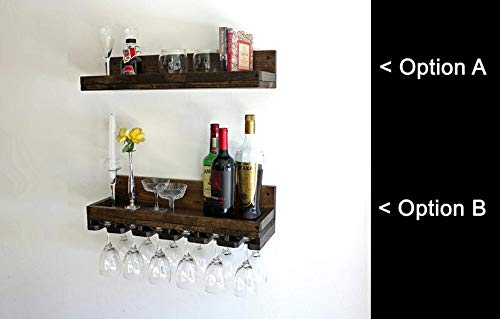 Vm decor sheesham Wood Wine Rack Wall Mounted Shelf with Unique Beveled Hanging Stemware Glass Holder Floating Bar Shelves Organizer - Image 3
