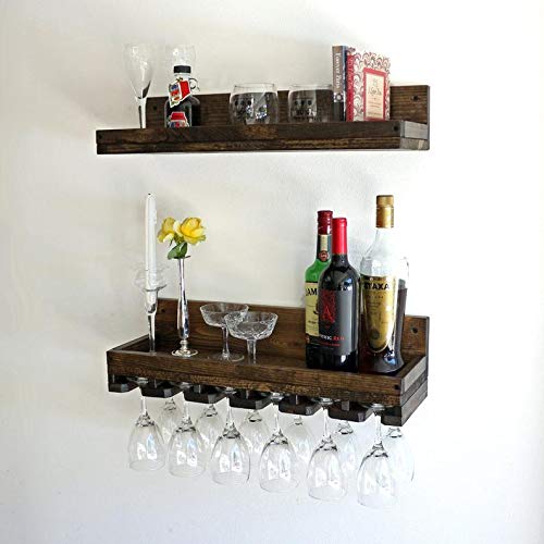 Vm decor sheesham Wood Wine Rack Wall Mounted Shelf with Unique Beveled Hanging Stemware Glass Holder Floating Bar Shelves Organizer - Image 2