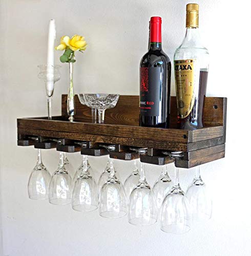Vm decor sheesham Wood Wine Rack Wall Mounted Shelf with Unique Beveled Hanging Stemware Glass Holder Floating Bar Shelves Organizer - Image 4