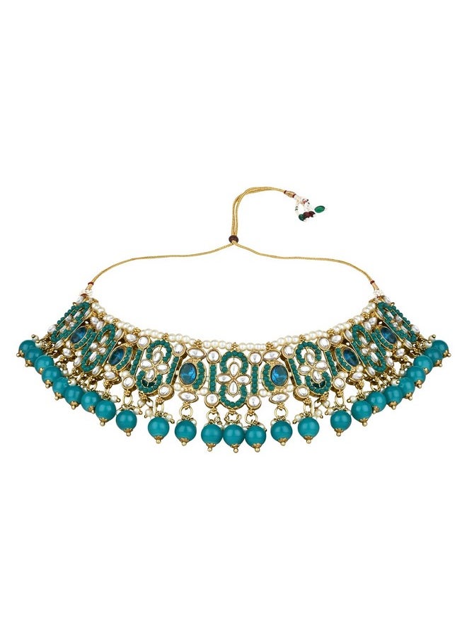 I Jewels I Jewels Gold Plated Traditional Kundan Pearl Choker Necklace Jewellery With Jhumki Earrings Set For Women & Girls (K7275PG)  - Image 3