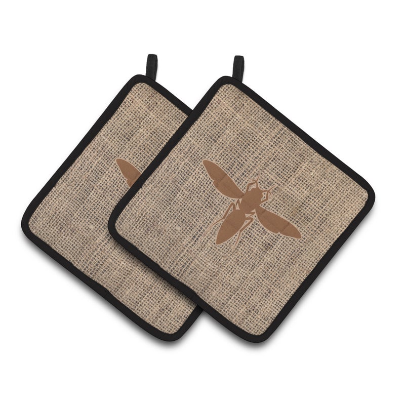 Caroline's Treasures ""Caroline's Treasures Yellow Jacket Faux Burlap & Brown Pair of Pot Holders BB1053-BL-BN-PTHD  7.5HX7.5W  Multicolor"" 