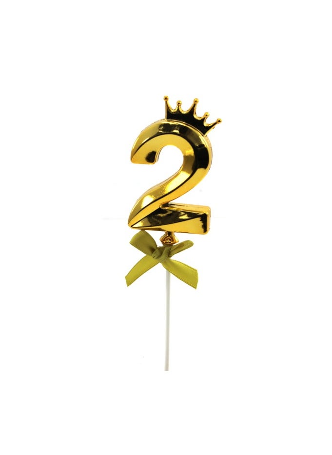 PARTY FUN Plastic Cake Topper Number 2 20cm, Golden Color, Elevate Your Celebrations with Glamorous Decoration  - Image 1
