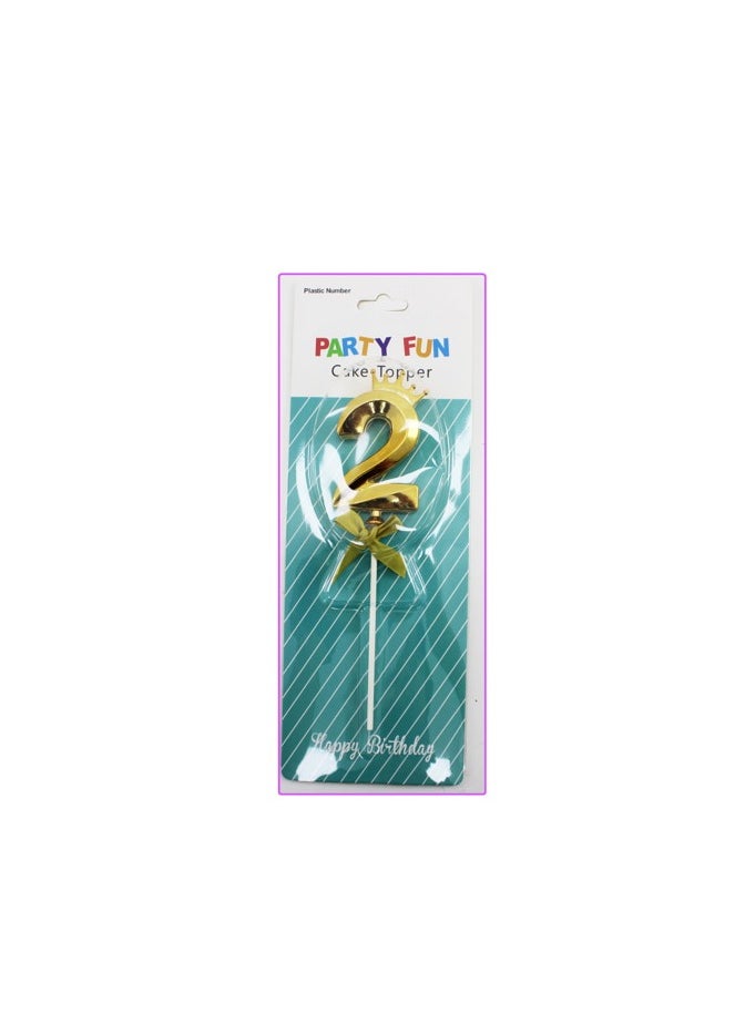 PARTY FUN Plastic Cake Topper Number 2 20cm, Golden Color, Elevate Your Celebrations with Glamorous Decoration  - Image 3