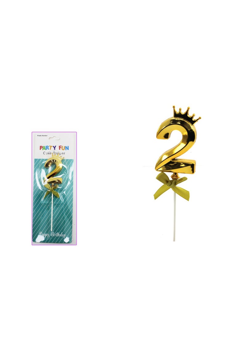 PARTY FUN Plastic Cake Topper Number 2 20cm, Golden Color, Elevate Your Celebrations with Glamorous Decoration  - Image 2