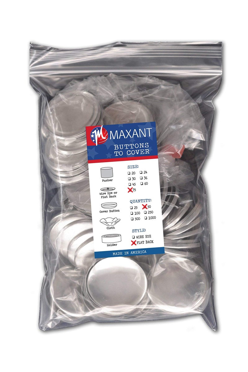 M MAXANT 50 Buttons to Cover - Made in USA - Cover Buttons with Flat Backs Size 75 (1 7/8") - Image 1