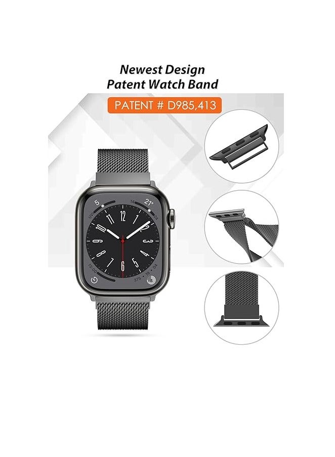 تين تك سوار مغناطيس متوافق مع ساعة ابل 49 ملم / 45 ملم / 44 ملم / 42 ملم، استيك ساعة من الستانلس ستيل لسلسلة اي ووتش 1/2/3/4/5/6/7/8/اس اي / الترا / الترا 2 من تين تك - اسود - Image 2