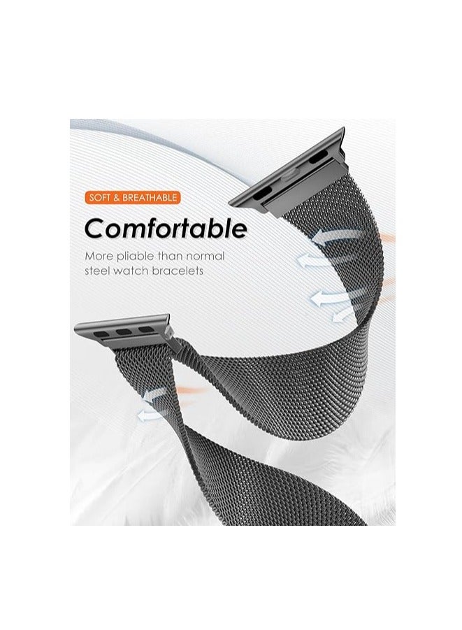 تين تك سوار مغناطيس متوافق مع ساعة ابل 49 ملم / 45 ملم / 44 ملم / 42 ملم، استيك ساعة من الستانلس ستيل لسلسلة اي ووتش 1/2/3/4/5/6/7/8/اس اي / الترا / الترا 2 من تين تك - اسود - Image 3