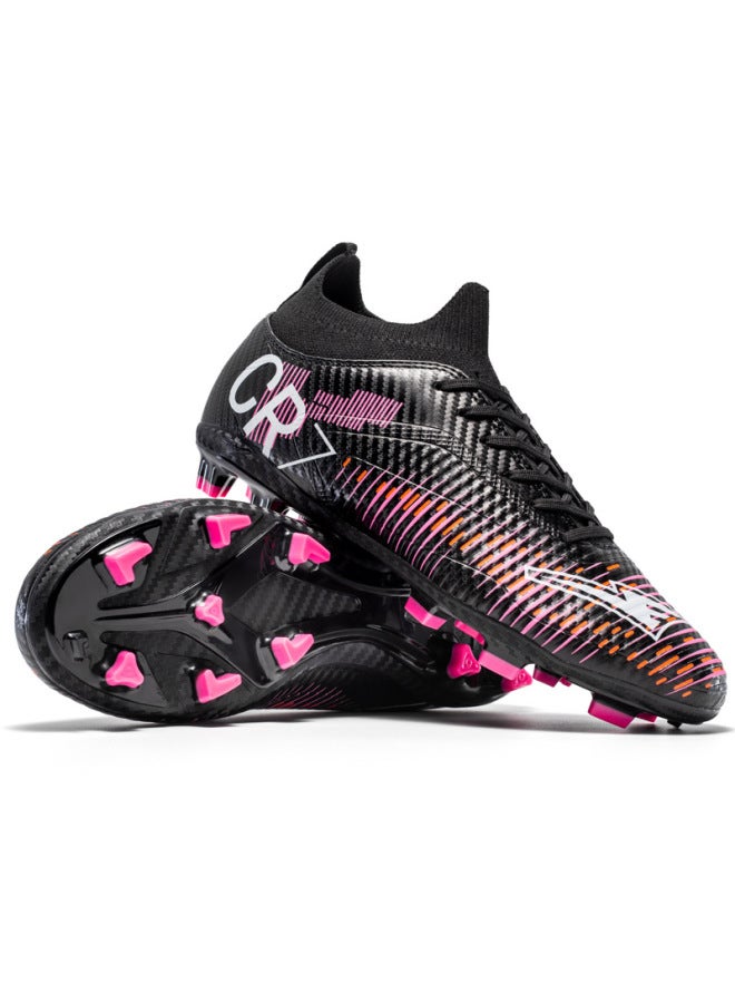 High-Top Football Shoes for Boys and Girls, Adult TF Turf Training Shoes, Breathable Anti-Slip Long Stud Sports Shoes
