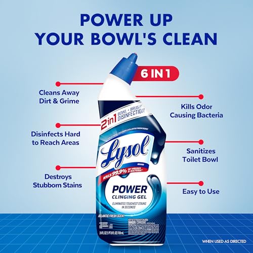 Lysol Toilet Bowl Cleaner, Max Strength Bathroom Cleaning Supplies, Toilet Bowl Cleaner Clinging Gel, Home Essential, Instant Stain Removal, Disinfecting and Deodorizing, Bleach Free, 24 oz (2 ct) - Image 3