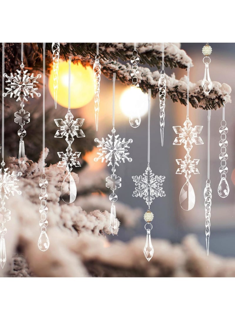 SOLARAE Ornaments Crystal Tree Decorations, 20Pcs Acrylic Clear Hanging Crystal, Hanging Acrylic Snowflake and Icicle Ornaments for Centerpieces for Xmas Wedding Party Home Decor - Image 1