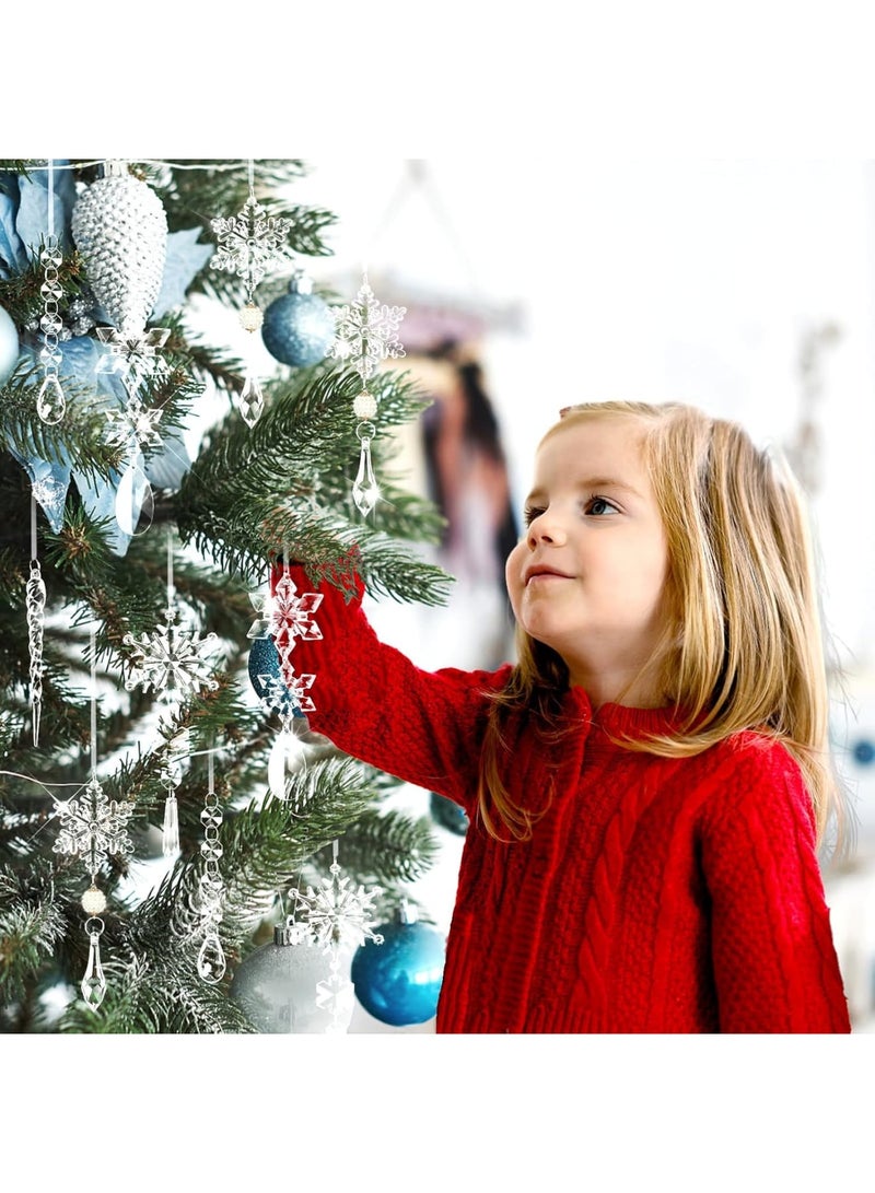 SOLARAE Ornaments Crystal Tree Decorations, 20Pcs Acrylic Clear Hanging Crystal, Hanging Acrylic Snowflake and Icicle Ornaments for Centerpieces for Xmas Wedding Party Home Decor - Image 5