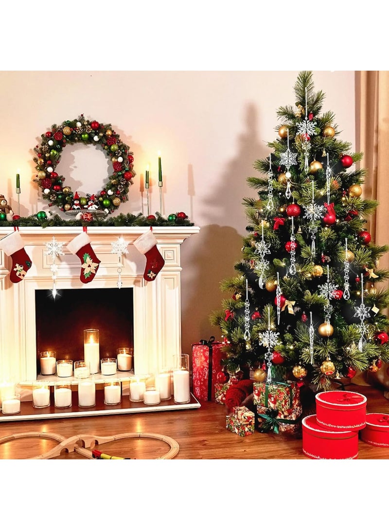 SOLARAE Ornaments Crystal Tree Decorations, 20Pcs Acrylic Clear Hanging Crystal, Hanging Acrylic Snowflake and Icicle Ornaments for Centerpieces for Xmas Wedding Party Home Decor - Image 3